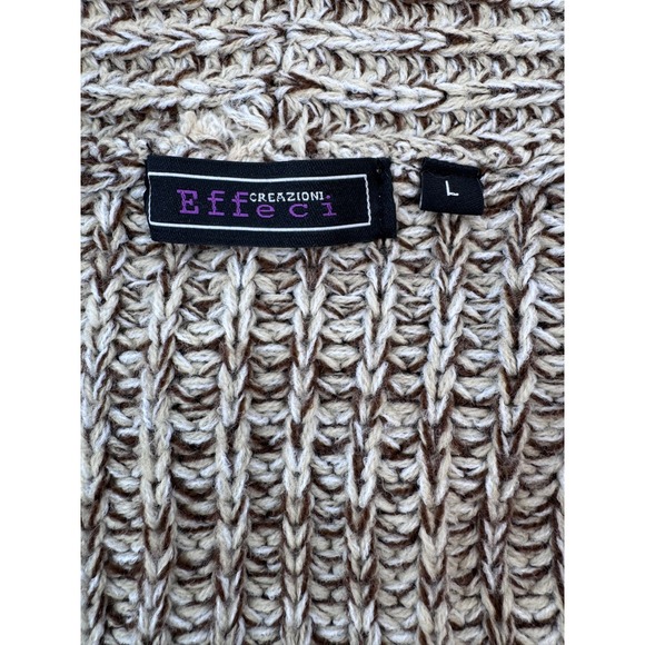 Women's Chunky Knit Cardigan Open Front Sweater Brown Cream Marled - Picture 13 of 13